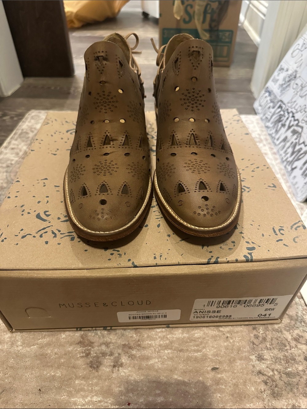 Musse & Cloud Brown Perforated Leather Lace-Up Boots
